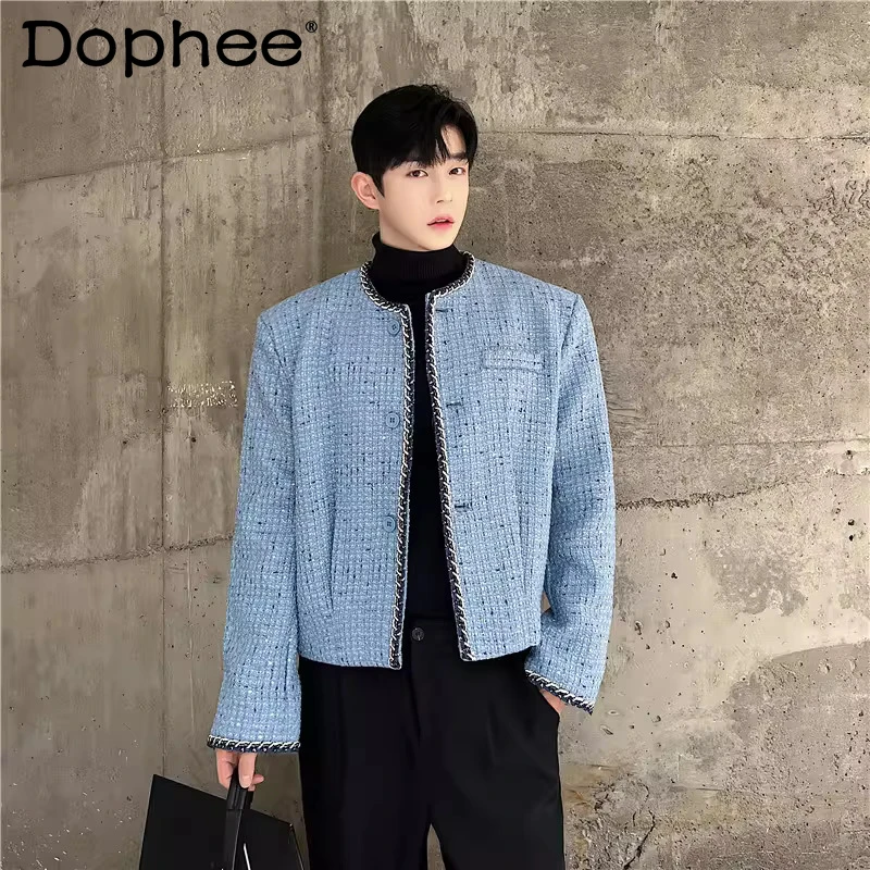 

2025 Men's Autumn New Fashion Jackets Chic Small Fragrant Sequin Tweed Jackets Men's Trendy Single-Breasted Multi-Button Coats