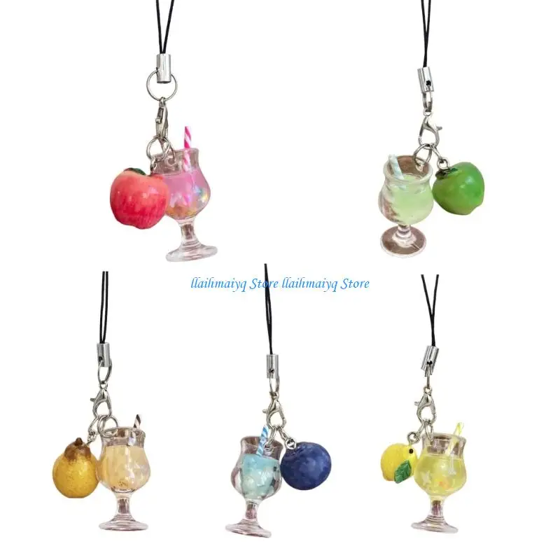 573B Fruit Keychain Lemon/Apples/Blueberry Beaded Designs Accessories for Girls Women