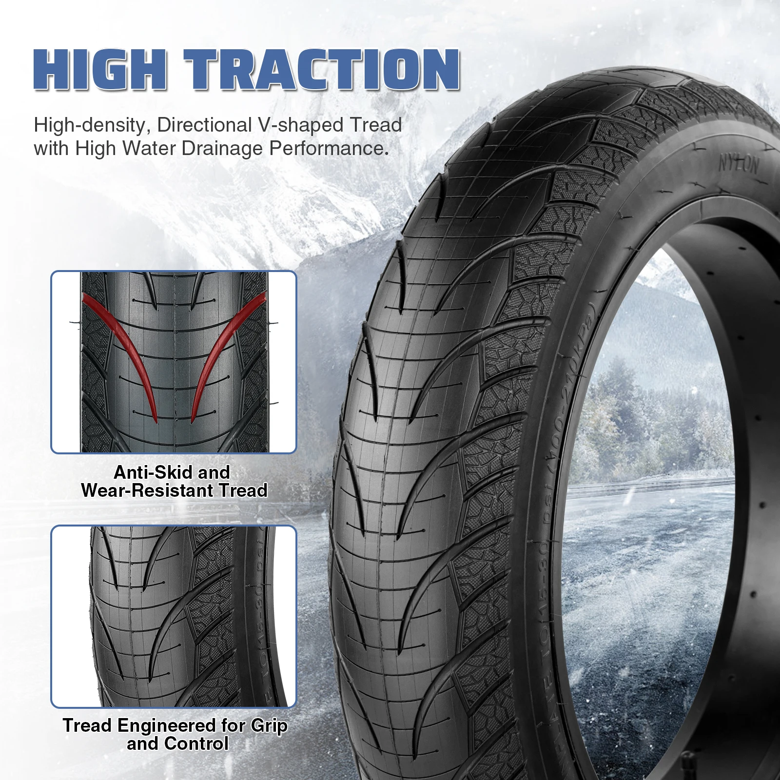 ZUKKA 20x4.0 Fatbike-Reifen Allterrain Pannensicherer Hochleistungs-Ersatzreifen für E-Bike MTB Schnee-Cruiser Dreirad – Detail 8