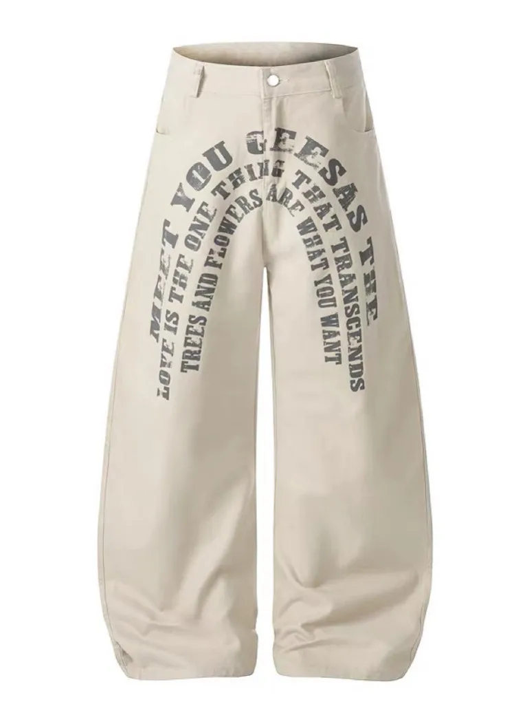 Calças Jeans Americanas Retrô com Estampa de Letras, Corte Limpo, Unissex, Primavera Outono, Novas, Soltas, Perna Reta, Perna...