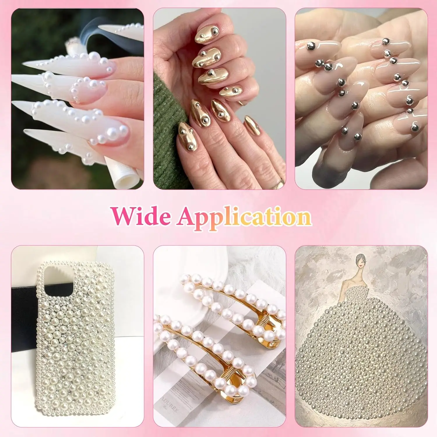 24 griglie miste perle decorazioni per unghie artistiche 3D semicircolari perle flatback oro argento caviale perline per gioielli fai da te accessori 2-8mm