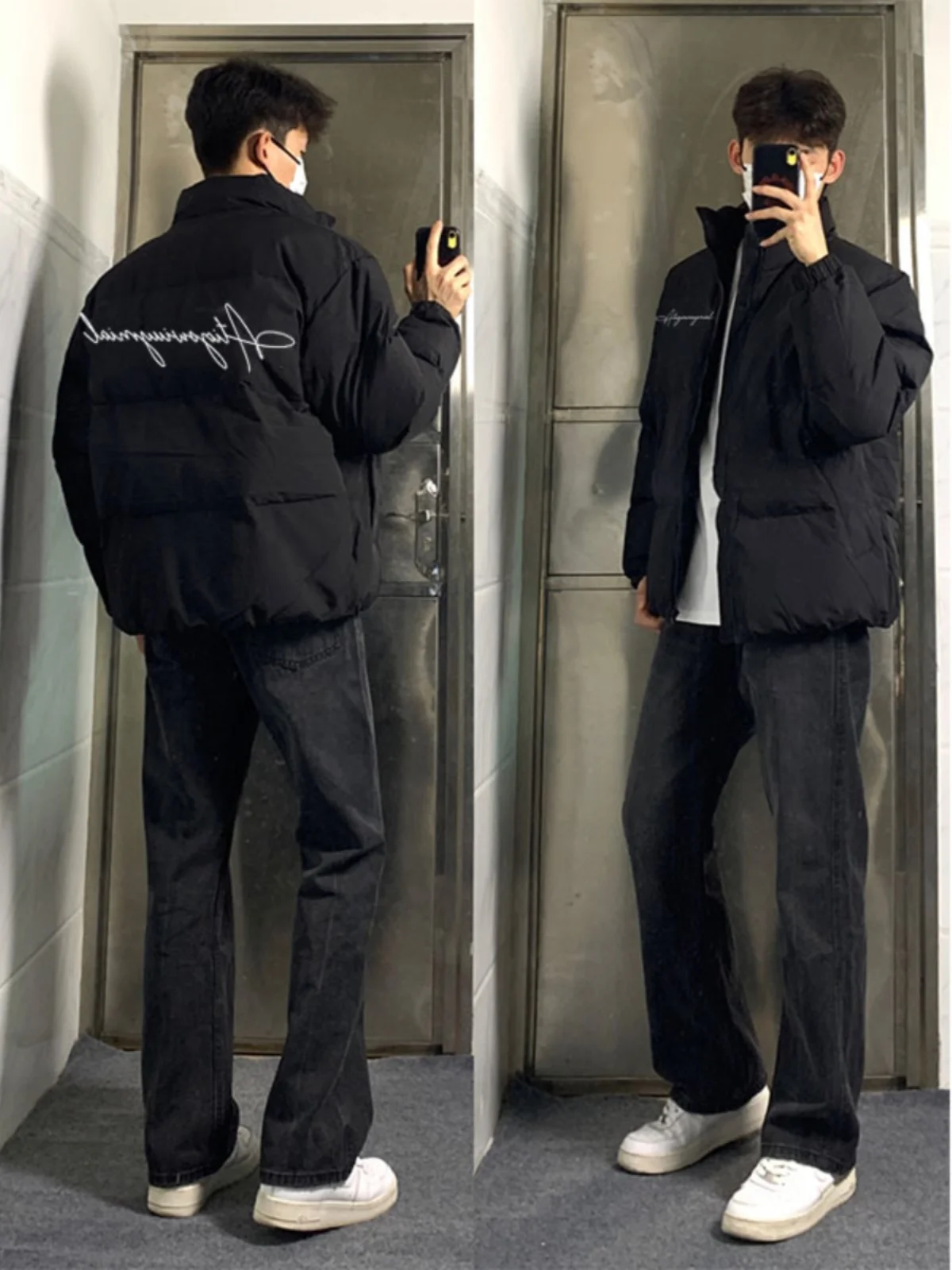 

American High Street Sle Men's down Cotton Jaet Winter Letter Print Stand Collar Boys Cotton Coat Cleanfit Outerwear