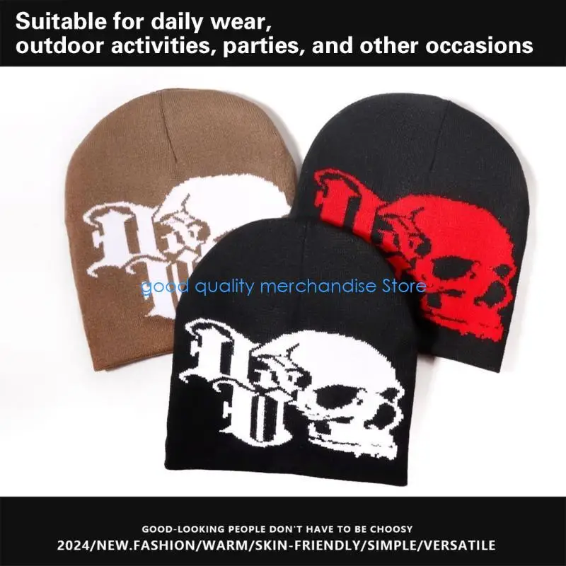 Y5JD Topi Rajut Tengkorak Topi Hiphop Pulover Topi Tahan Angin Musim Gugur Musim Dingin