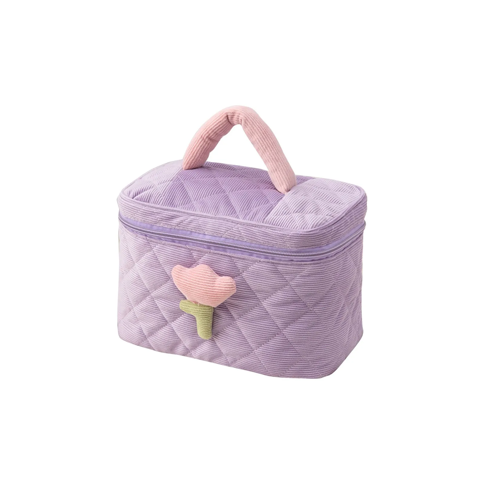 1 Set Solid Color Flower Makeup Bag Set Zipper Large Soft Corduroy Cosmetic Bag Female Travel Make Up Beauty Case Set