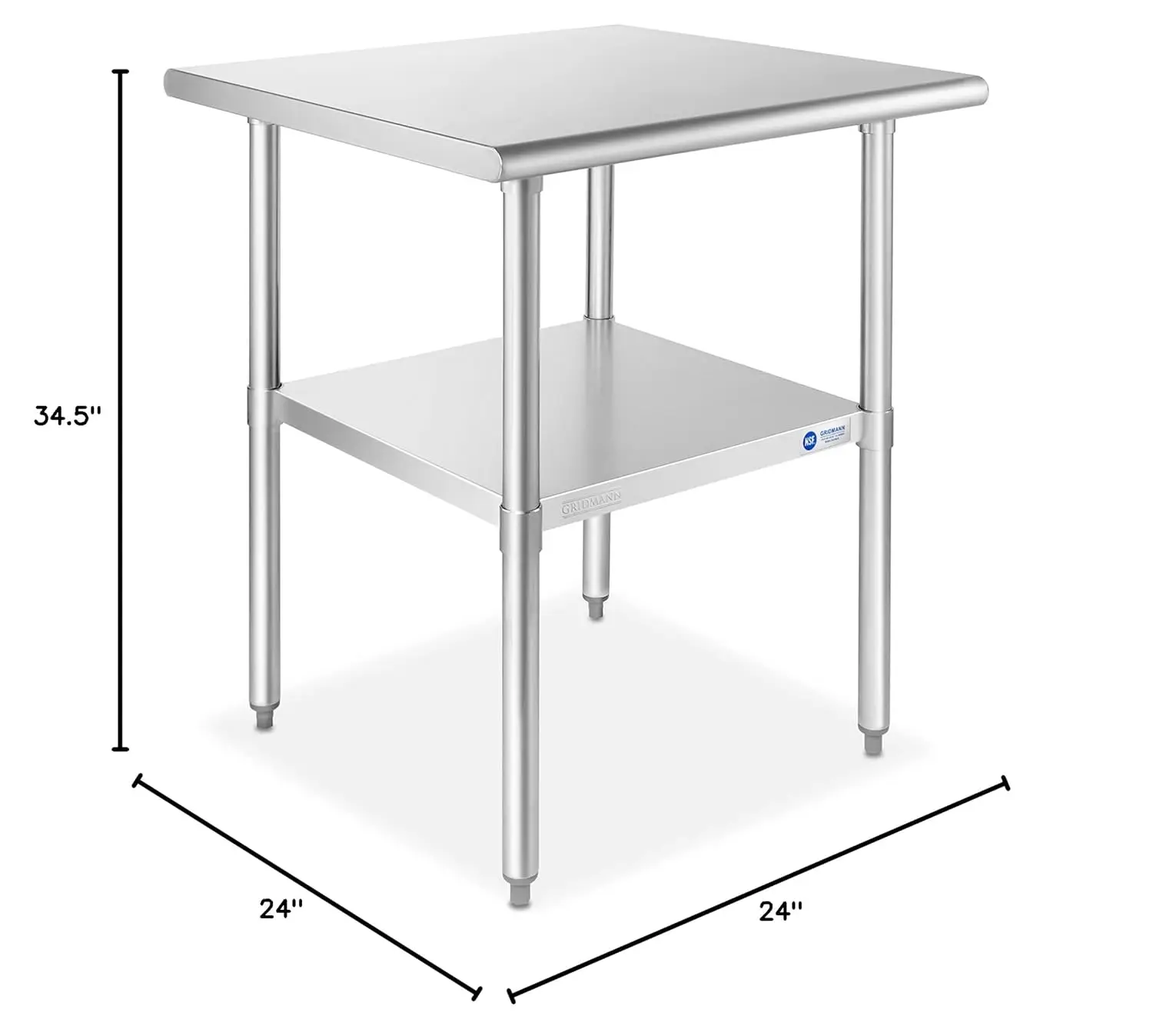 Stainless Steel Work Table 24 x 24 Inches, NSF Commercial Kitchen Prep Table with Under Shelf for Restaurant and Home