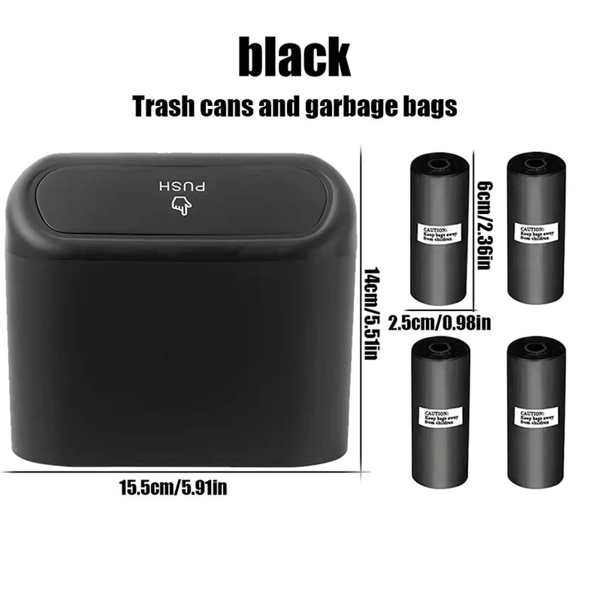 1L Car Interior Storage Box Trash Can with 4 Rolls (60pcs) Trash Bags ABS Mini Trash Can with Lid with Trash Bag Car Storage Bin