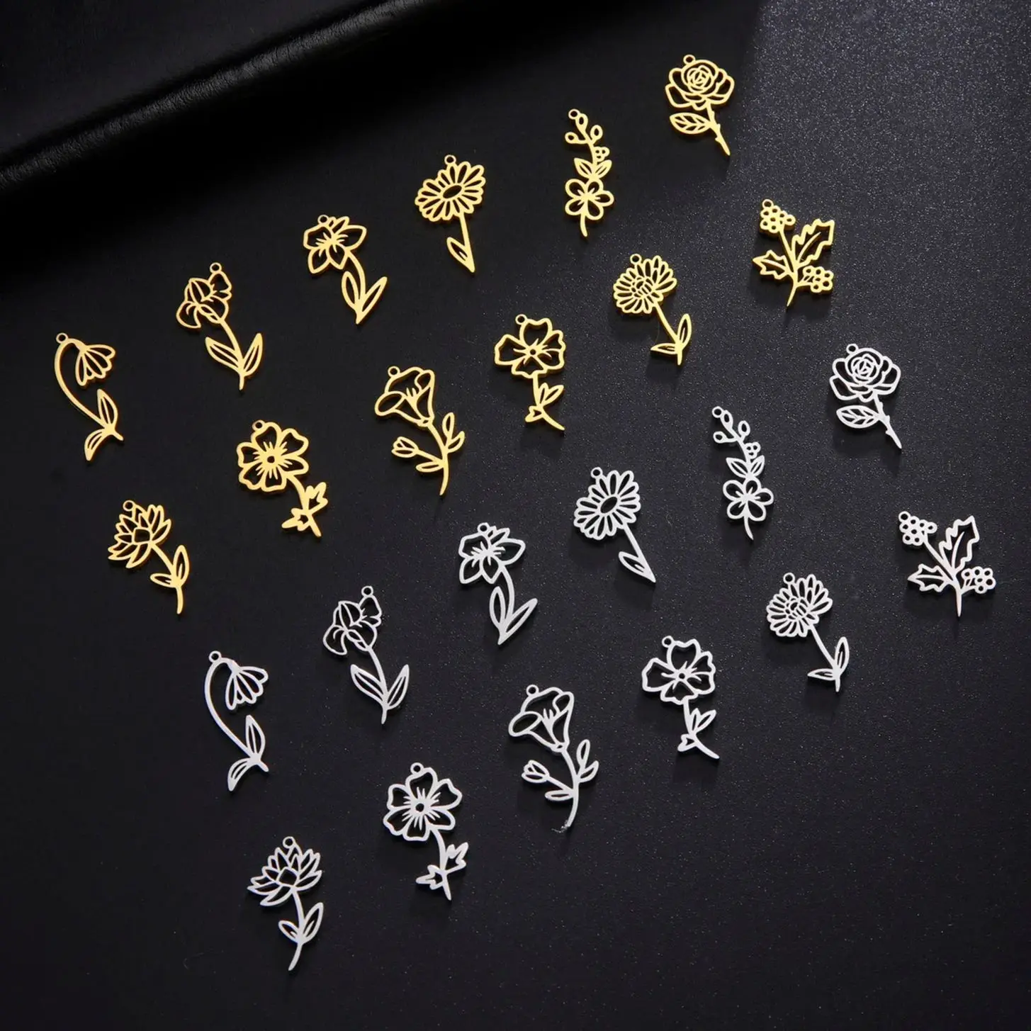 Teamer - Lote de 5 Colgantes de Flores del Mes de Nacimiento, de Acero Inoxidable, Color Dorado, para Hacer Joyas, Collares y Pulseras, Venta al por Mayor 2026