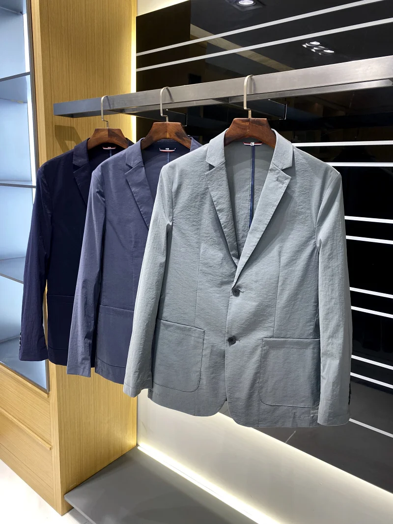 Pesado nuevo Primavera Verano hombres Casual viajero traje fino Jaet ligero Busin Casual Sle Stand Fit cuello plano