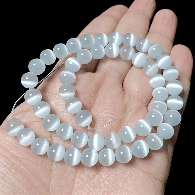 Fctory Price Natural Moon Stone Beads White Cat Eye Round Loose Beads 4/6/8/10/12mm Jewelry Making DIY Bracelet 15\