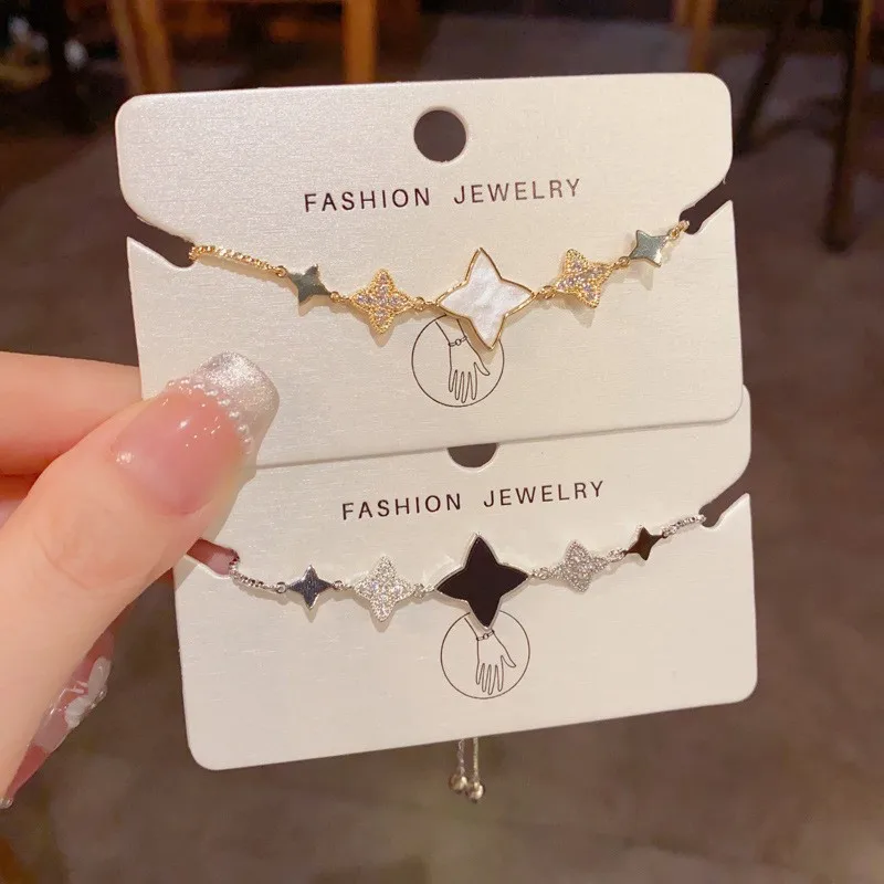 Adjustable Drawstring Chain Starburst Charm Bracelets Elegant Contrast Color Geometric Wristband For Stacking Jewelry Look