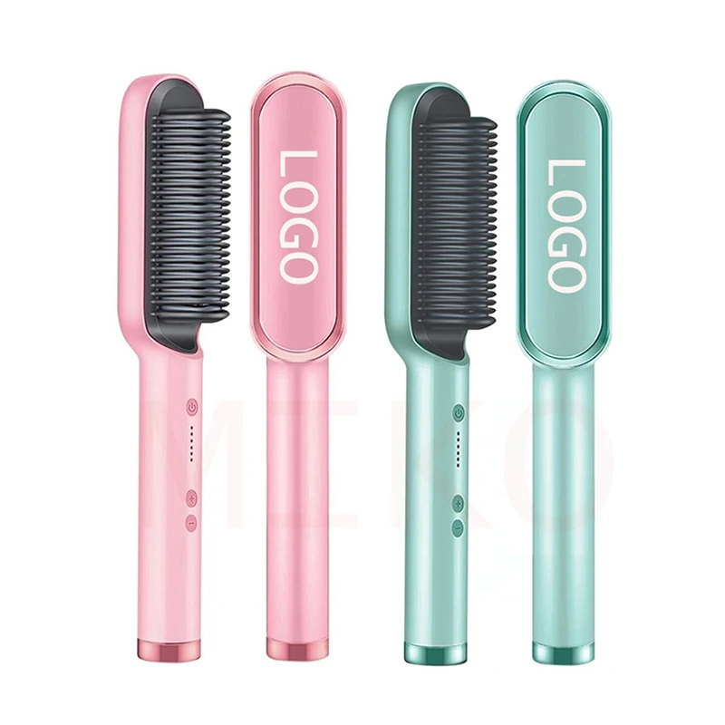 

2-in-1 Fast Heat Ceramic Electric Hair Straightener & Curler Brush with LED Display Portable Straight Hair Comb