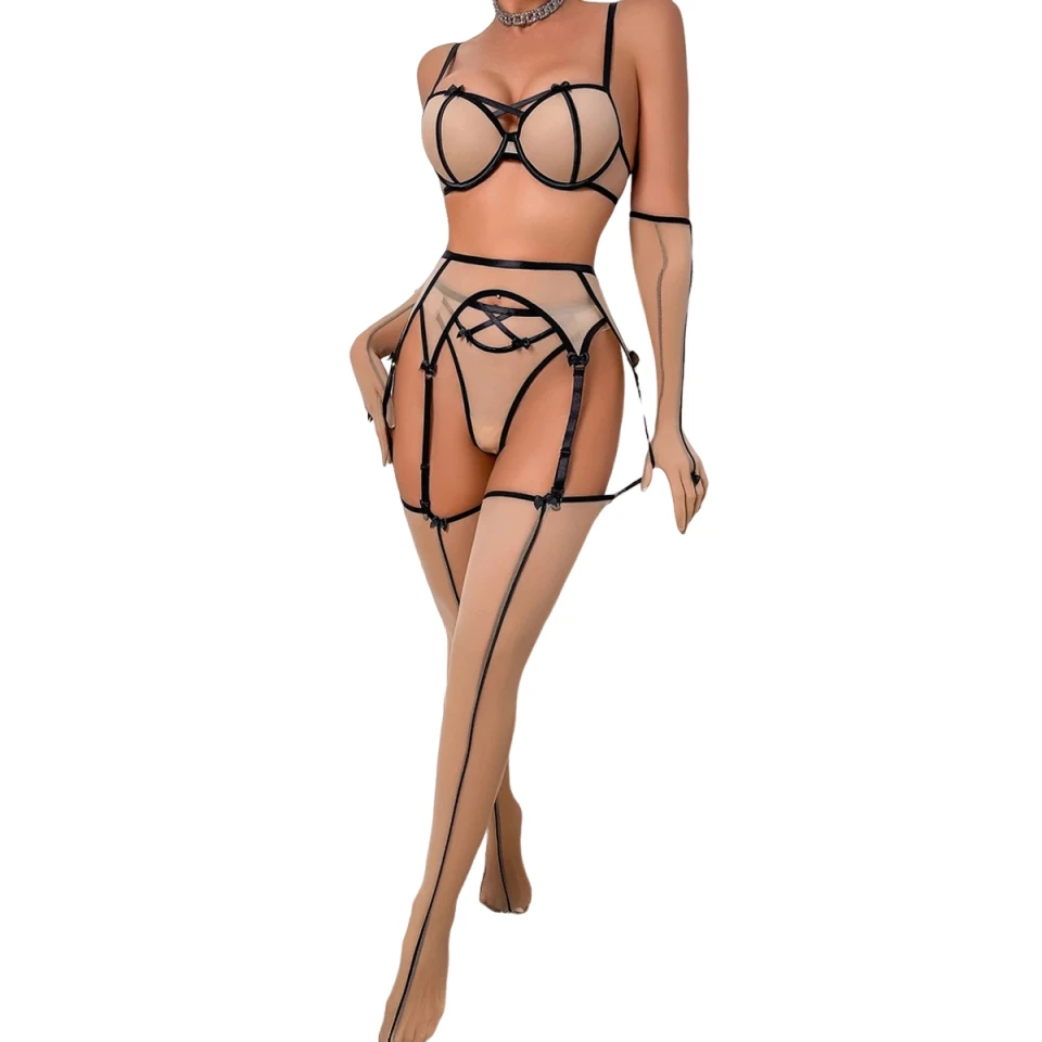 

MUZISKAT Экзотический сексуальный роскошный женский комплект эротического нижнего белья, сетчатый прозрачный эротический комплект с открытой спиной, сексуальное женское белье, комплект из пяти предметов