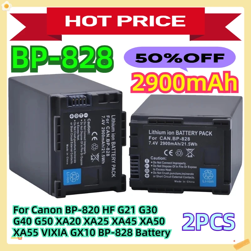 

BP-828 2900mAh 2pcs For Canon BP-820 HF G21 G30 G40 G50 XA20 XA25 XA45 XA50 XA55 VIXIA GX10 BP-828 Battery