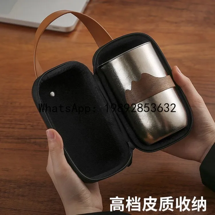 PYJ pure titanium tea set outdoor portable travel set double-layer anti-scalding tea brewer pure titanium cup with gift