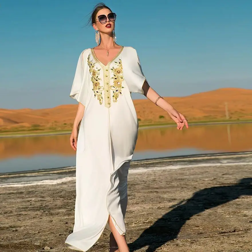 

Праздничное платье-кафтан для мусульманок из Турции, с вышивкой, в стиле Дубай, летняя арабская исламская одежда, платья, абайи, робы, вестидосы, кафтаны