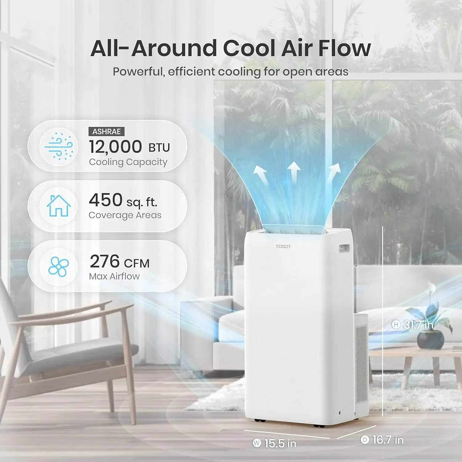 Conditioner 12,000 BTU Aolis Series  AC Unit with Swing Function, Remote Control  Fan  and Dehumidifie