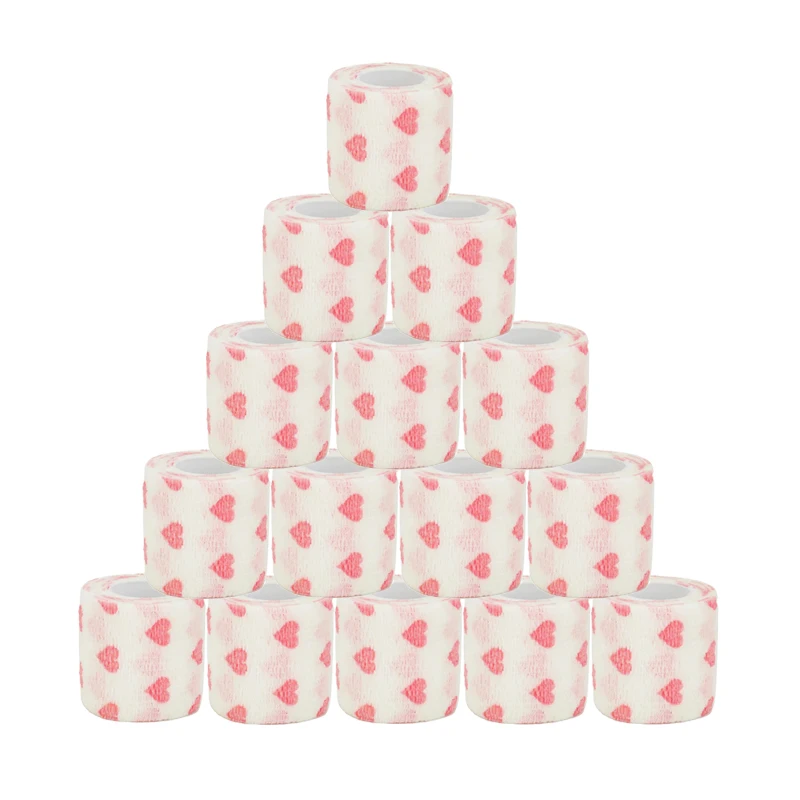 White love heart Printed Self Adhesive Elastic Bandage 4.8m Sports Wrap Tape for Finger Joint Knee