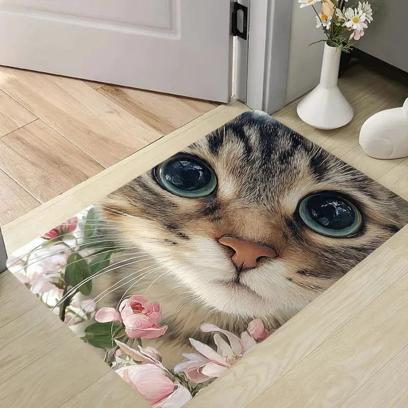 Green Grass Daisy Sleeping Orange Tabby Cat Print Doormat Anti Slip Absorbent Front Entry Mat Bedroom Kitchen Balcony Door Rug