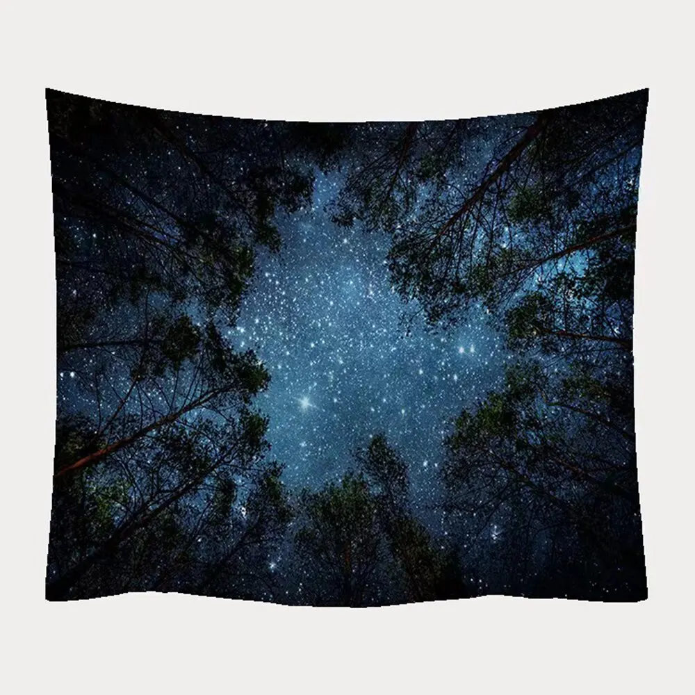 1 Piece Blue Forest Night View Starry Sky Living Room Bedroom Background Decoration Minimalist Style Home Forest Style Tapestry