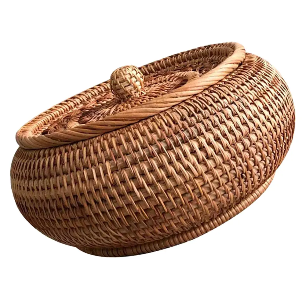 

Rattan Storage Box Living Room Fruit Desktop Snack Organizer Woven Container For Candy Dessert Household Food