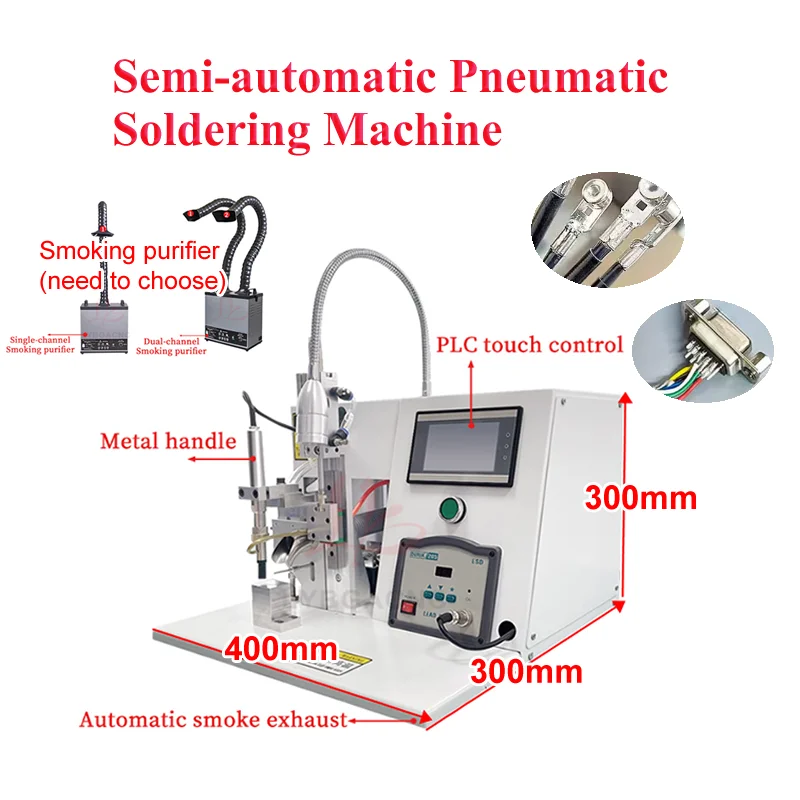 

Semi-auto Pneumatic USB Cable Soldering Machine ,Touch Control,Optional Single and Dual Channel Soldering Fume Purifier 220V