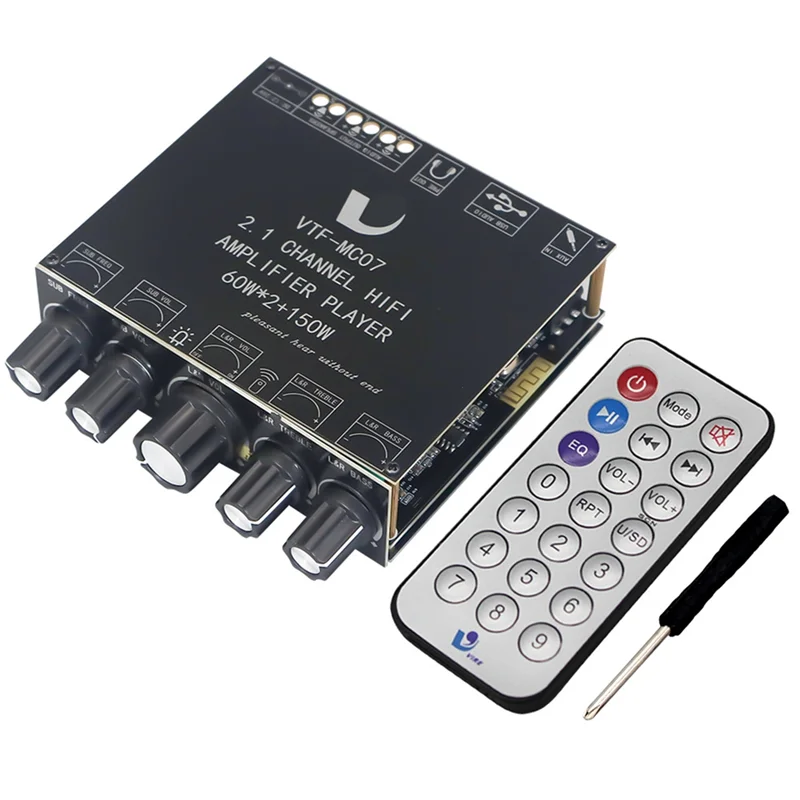 2X 60W + 150W Subwoofer Bluetooth 5,3 placa amplificadora de potencia tarjeta de sonido USB ecualizador de Audio de 2,1 canales módulo amplificador Clase D B-POS