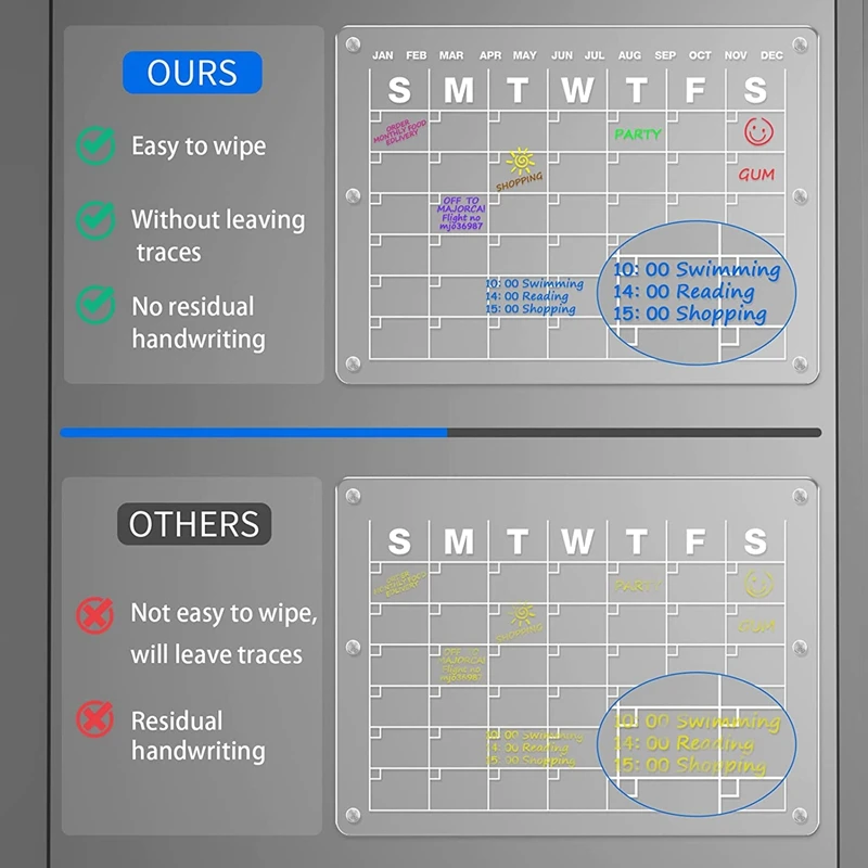 Calendrier Magnétique Transparent pour Réfrigérateur, Effaçable à Sec, 16x12 Pouces, 1 Ensemble
