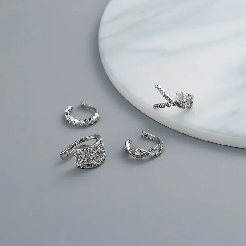 1 Pcs Crystal Korean Wave Cross Ear Cuff Clip on Earrings For Women Without Piercing Non-pierced Jewelry Hot