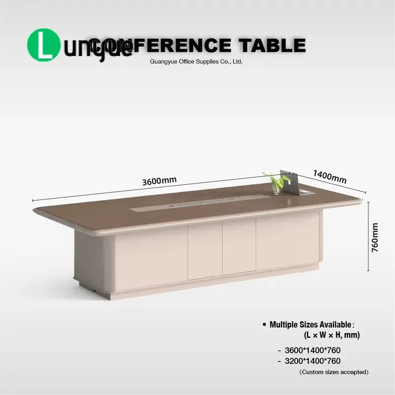 Large Conference Table with Hidden Access Panel and Enclosed Base for Meeting Room Customizable Long Size Modern Office