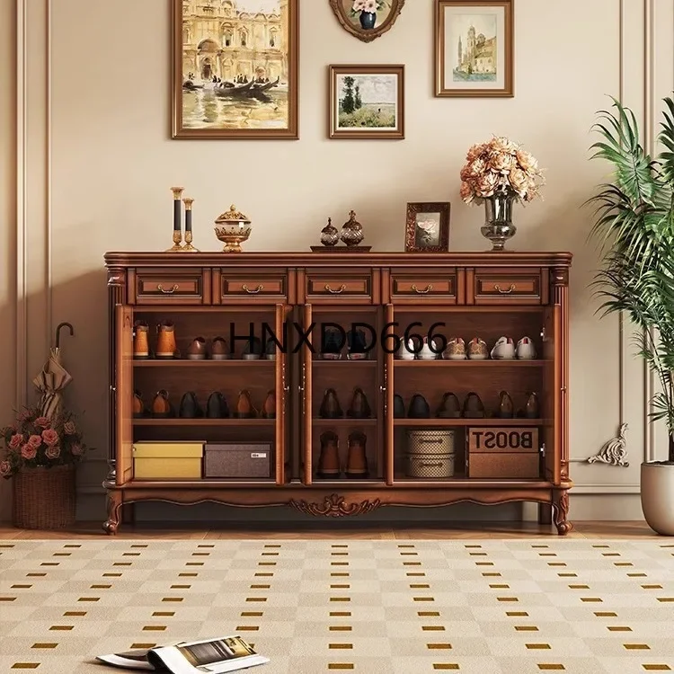 American retro solid wood shoe cabinet, living room home storage, home entrance, European-style corridor external storage cabine