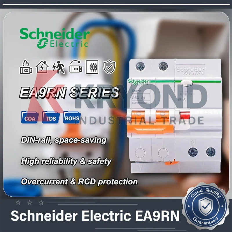 

Schneider Electric EA9RN RCBO Residual Current Circuit Breaker 1P+N 6A-63A for Residential Industrial Protection DIN Rail Mount