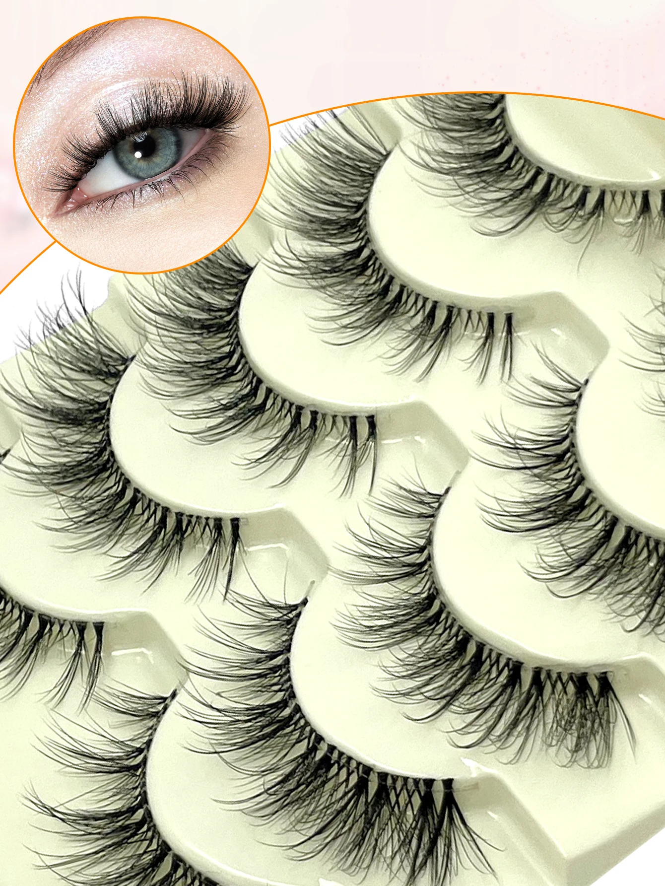 5 Paar Wimpern, natürlicher Look, zarte, kreuzförmige Wimpern, transparentes Band, 3D-Wimpern, flauschige, weiche Wimpern, Wimpernverlängerung, falsche Wimpern – Detail 3