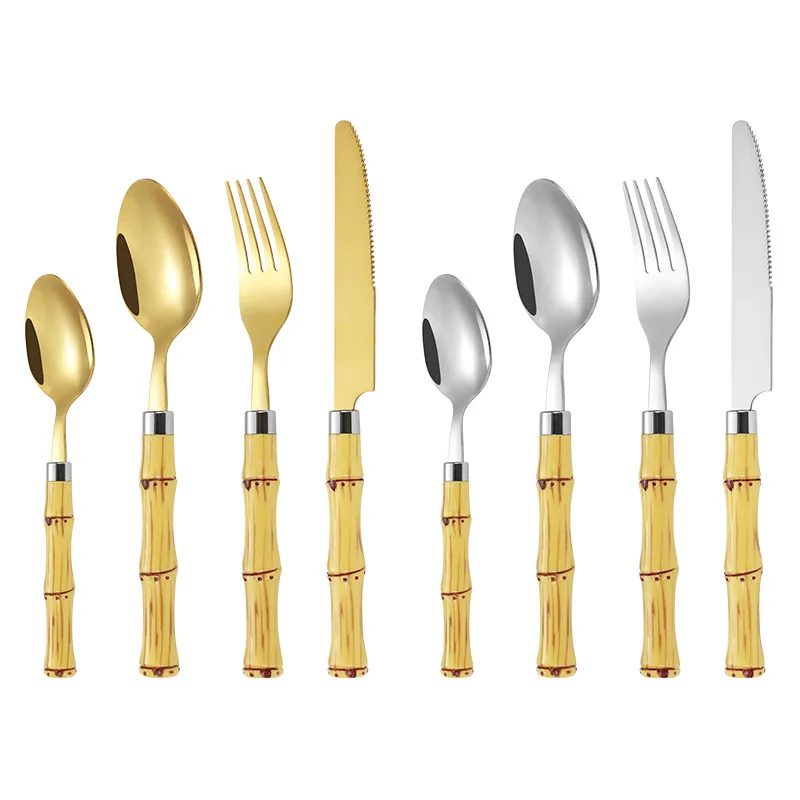 

Cutlery Set Spatula with Bamboo Handle Set, Steak Cooking, Cooking Supplies, Knife, Fork and Spoon, 4 PCs,dinnerware