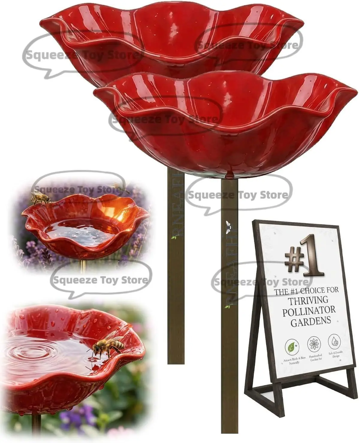 HOT Handmade Metal Flower Garden Stakes Bird Bath Bee Watering Station for Garden Outside Pollinators Birdbaths Bowl Feeder Gift
