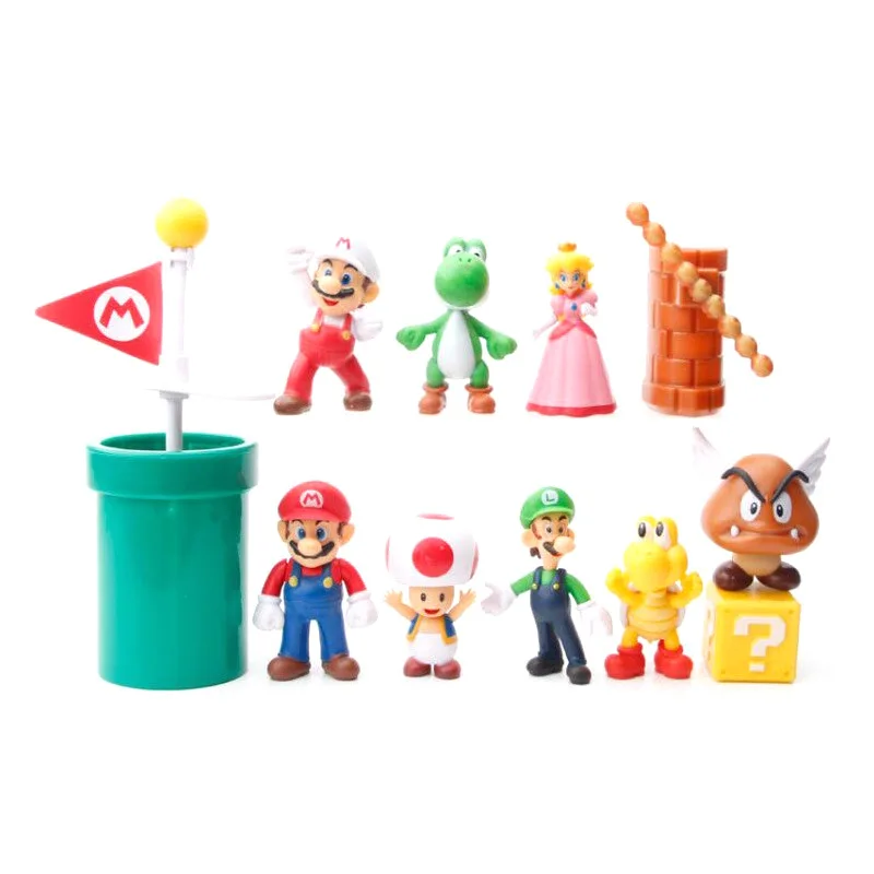 12pcs Super Mario Bros Action Figures Kawaii Mushroom Yoshi Action Model for Kids Friends Charm Ornament Toys Birthday Gifts