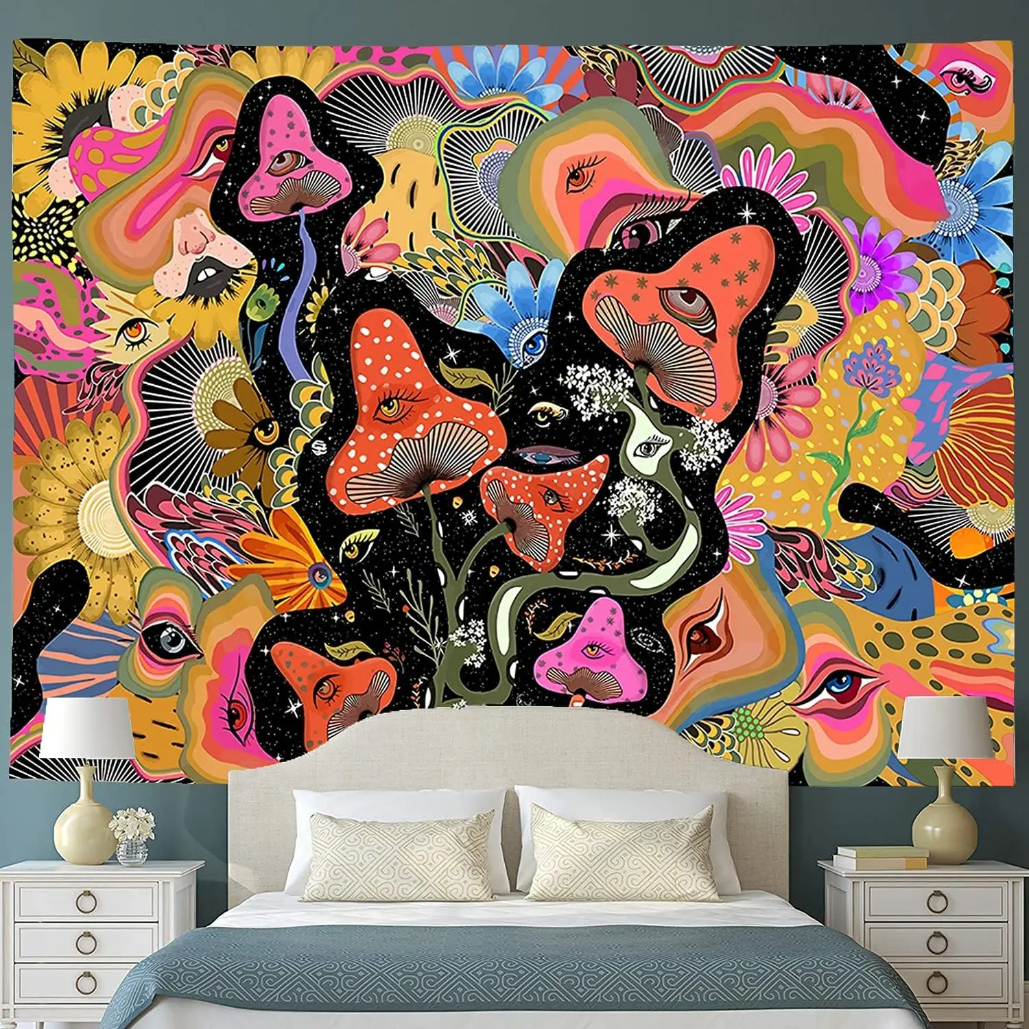 

Mushroom tapestry bedroom aesthetics, eye tapestry, flower tapestry wall hanging suitable for bedroom home decoration