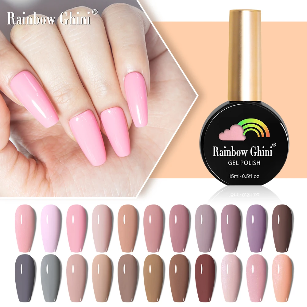 Rainbow Ghini 15 ml Nude Gel-Nagellack, buntes, semi-permanentes Gel, UV-LED-Hybridlack, Soak Off Nail, alles für die Maniküre