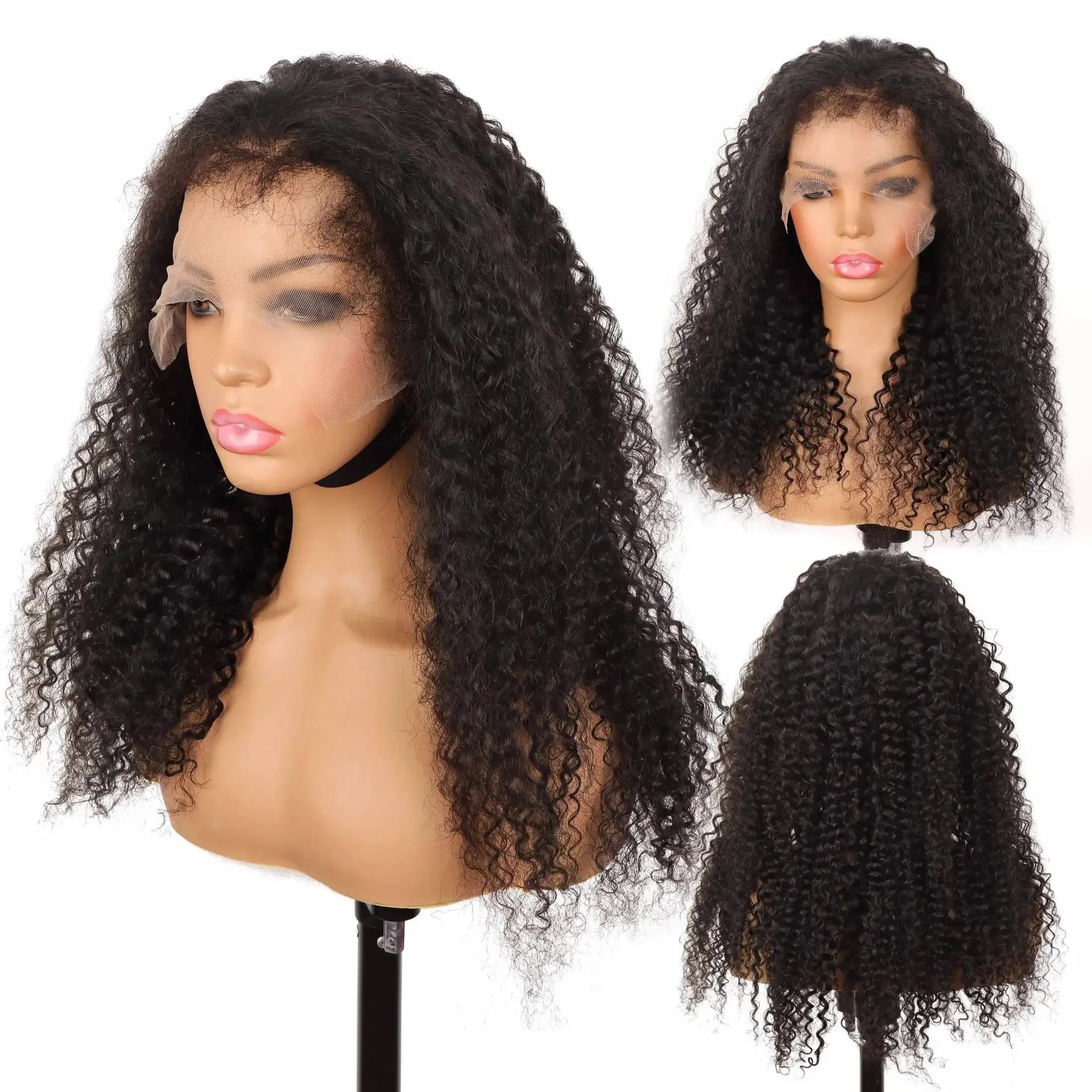 HD Kinky Straight 4C Curly Edge Natural Hairline Curly Wigs