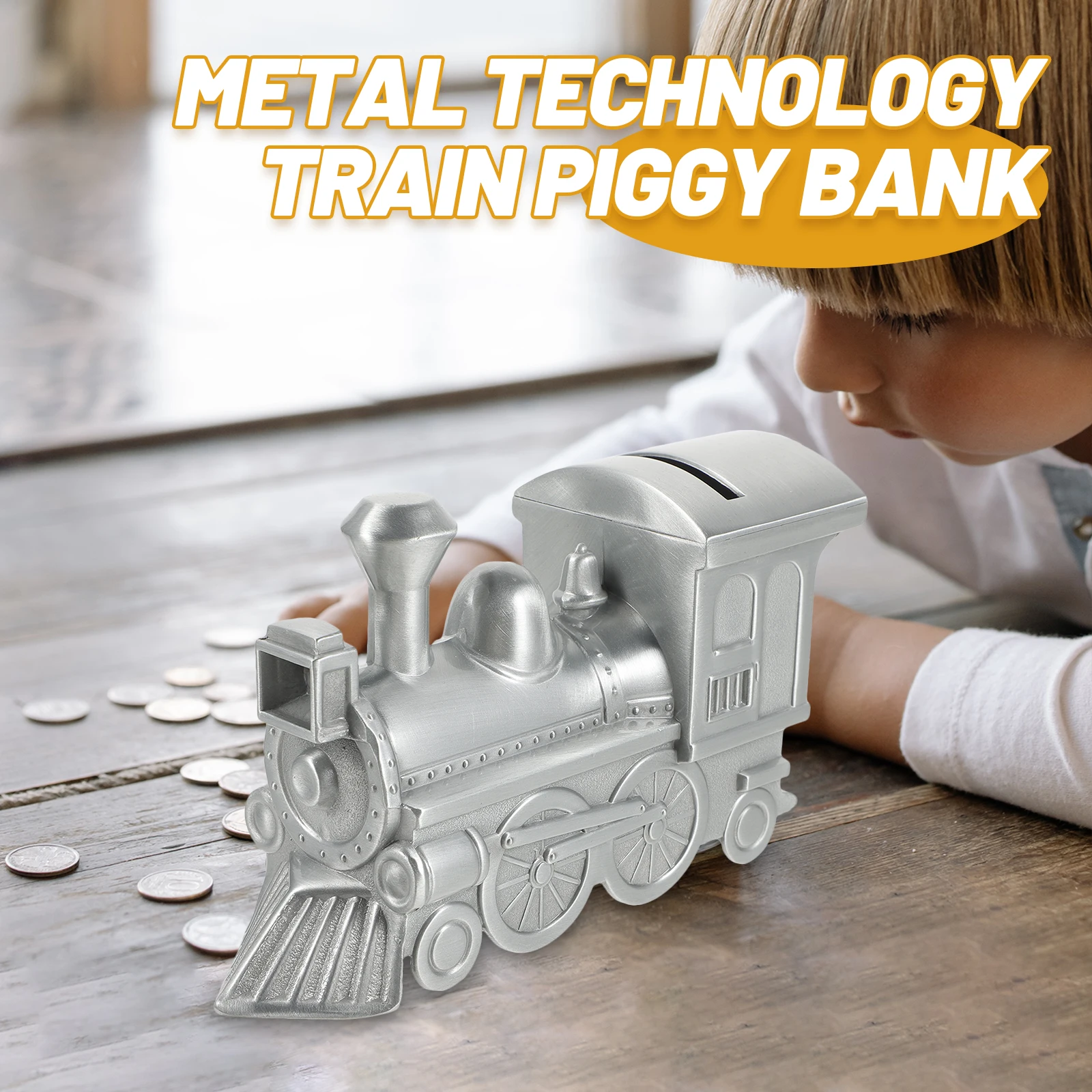 

Steam Train Piggy Bank Money Boxes for Adults Cartoon Creative Decor Wooden Metal Cute Travel