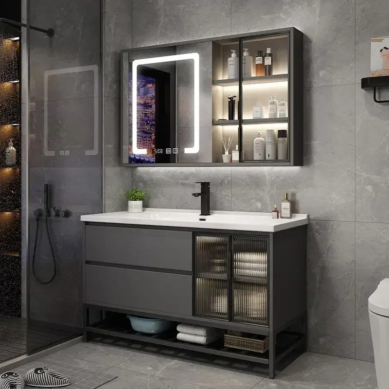 Luxury Bathroom Cabinet with Samrt Mirror, Modern Simple Rock Washbasin, Vanity Sink, Bathroom Furniture