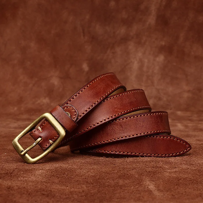 

2,4 см женские повседневные джинсы из натуральной кожи с медной пряжкой, тонкий ремень, женский высокое качество, роскошный женский пояс в стиле ретро