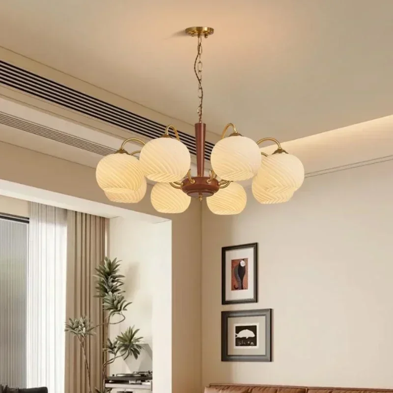 

SANDYHA Nordic Retro LED Chandelier Threaded Glass Pendant Light Hanging Lamp For Bedroom Living Room Dining Table Home Decor