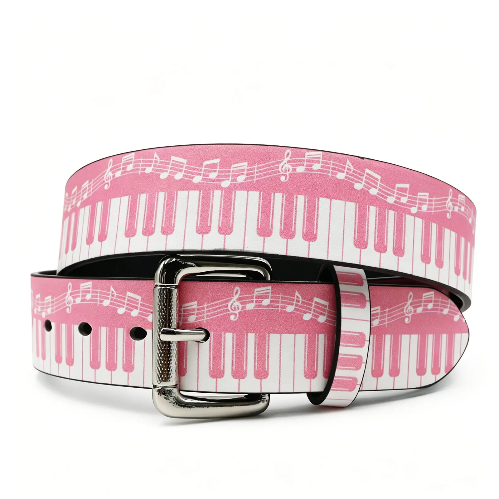 Novelty Black Base Rainbow Piano Keys Belt with Treble Clef Note Print, Daily Wear Decorative Belt, Idealfor Music Enthusiasts