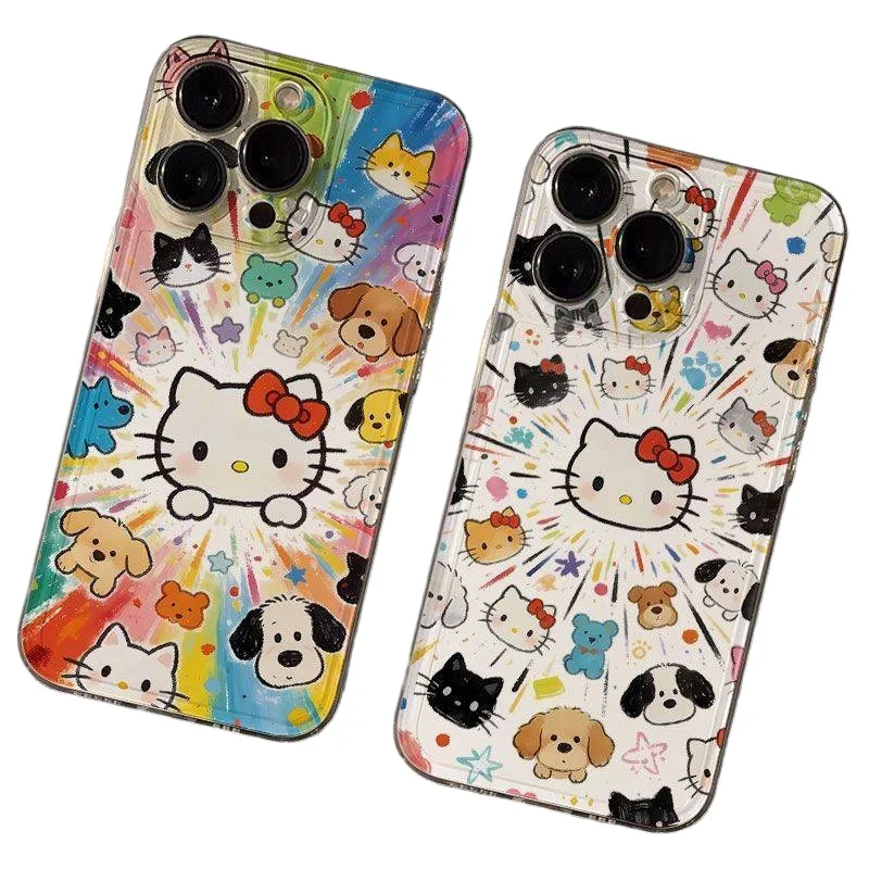 Cute creative cartoon cat pattern Tpu graffiti mobile phone case iPhone 17 16 15 14 13 Pro Max Plus anti-fall back cover girls g