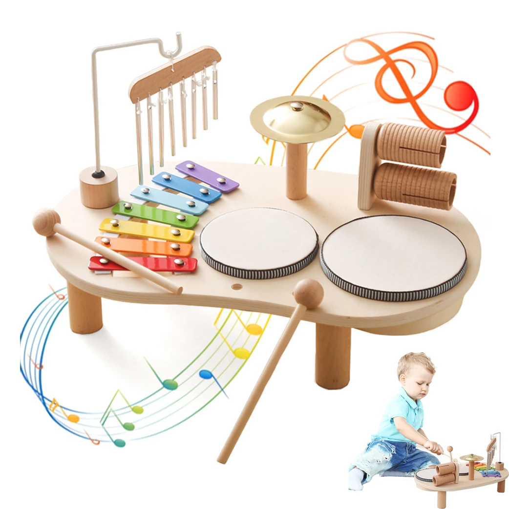 

Baby 7 in 1 Xylophone Toys Wooden Montessori Bandstand Model Removable Set Mobile Drum Children Music Instruments Learning Toys