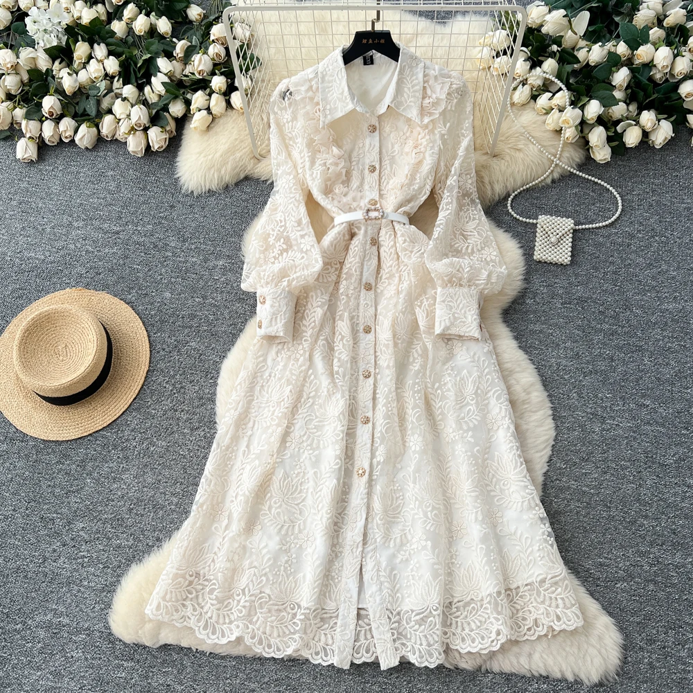 

Шикарное элегантное платье с вышивкой и пуговицами, элегантное корейское модное платье Vestidos, женская одежда