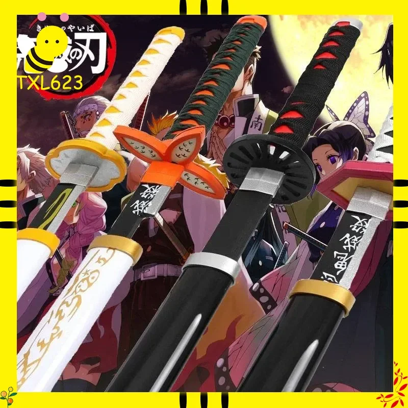 Anime Demon Slayer armas de Cosplay accesorios 100cm madera azul Katana Tsuyuri Kanao Sanemi Giyuu accesorios de juguete de Anime