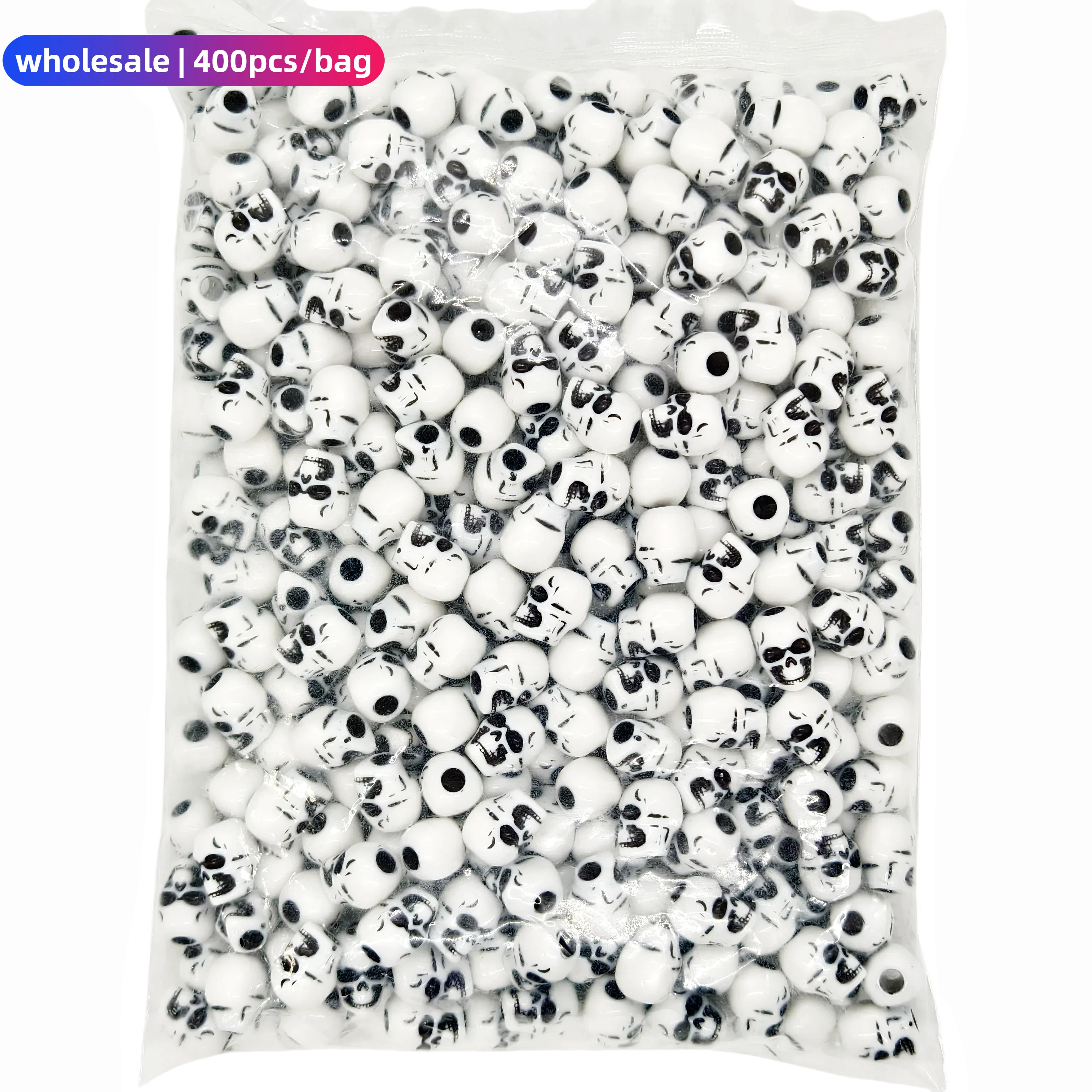 

Название товара wholesale большая сумка 400 шт./пакет Хэллоуин Череп Бусины Акриловый материал 4,8 мм Большое отверстие Черный Белый Для Браслета Ожерелья Код товара