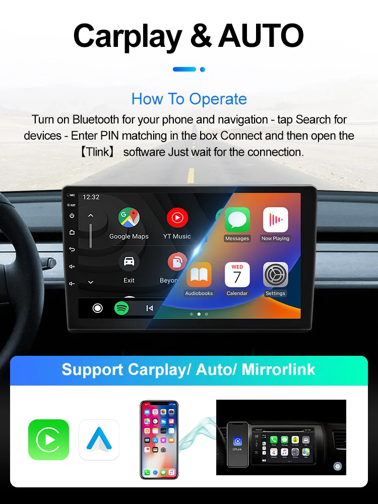 Wireless Carplay 2din Android 16 Car Radio Multimedia Video Player Universal 9/10 inch AutoRadio GPS Navigation 4G WiFi DVD