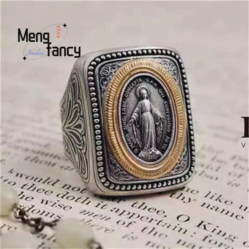 

New Hand-inlaid Retro Art Faith In Holy Brand Ancient Coins Atmospheric Ring Handicraft Luxury Quality Fine Jewelry Holiday Gift